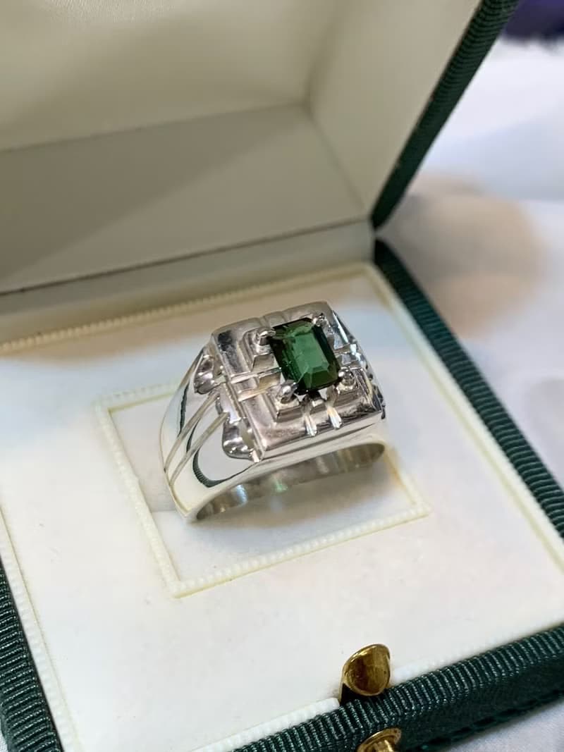 Natural Mens Green Tourmaline Ring Sterling Silver 925 Handmade Ring Elegant