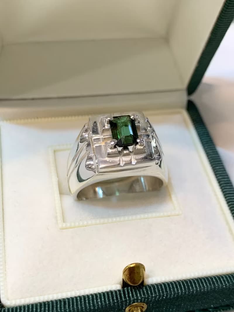 Natural Mens Green Tourmaline Ring Sterling Silver 925 Handmade Ring Elegant