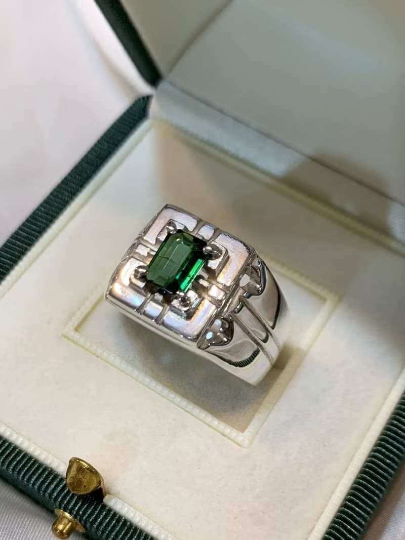 Natural Mens Green Tourmaline Ring Sterling Silver 925 Handmade Ring Elegant
