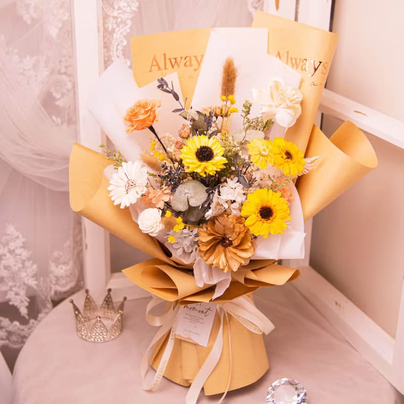 【向日葵】畢業花束 謝師花束 老師禮物 /  永生花 乾燥花花束