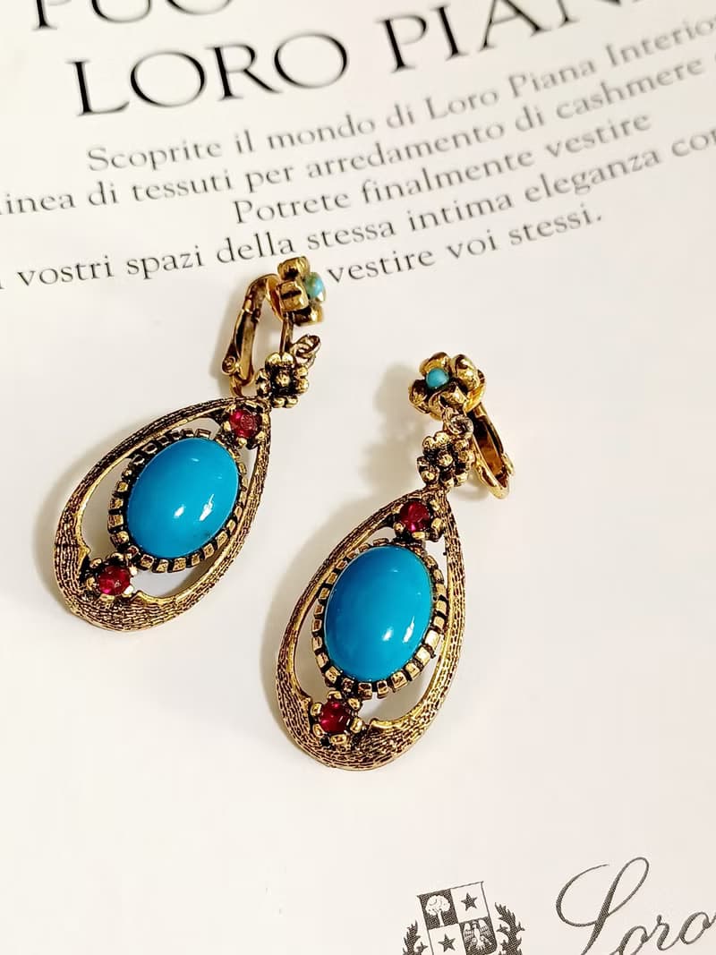 vintage jewelry Celebrity 典雅艷后風格吊墜 夾式耳環