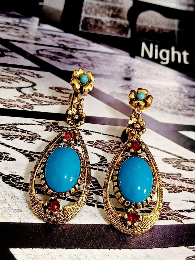 vintage jewelry Celebrity 典雅艷后風格吊墜 夾式耳環