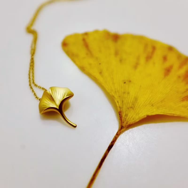 Ginkgo銀杏葉18K啞金秋冬復古氣質項鍊