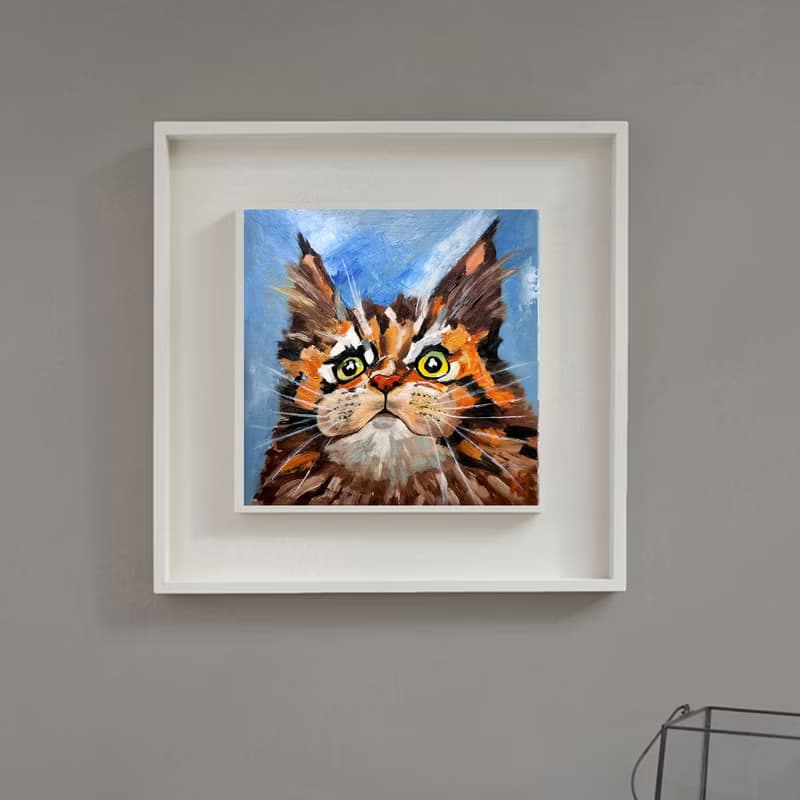 Maine Coon Cat Original Oil Painting Tabby Cat Portrait Art Gift Idea 手工油畫 油畫原作