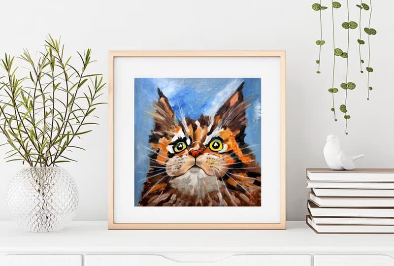 Maine Coon Cat Original Oil Painting Tabby Cat Portrait Art Gift Idea 手工油畫 油畫原作