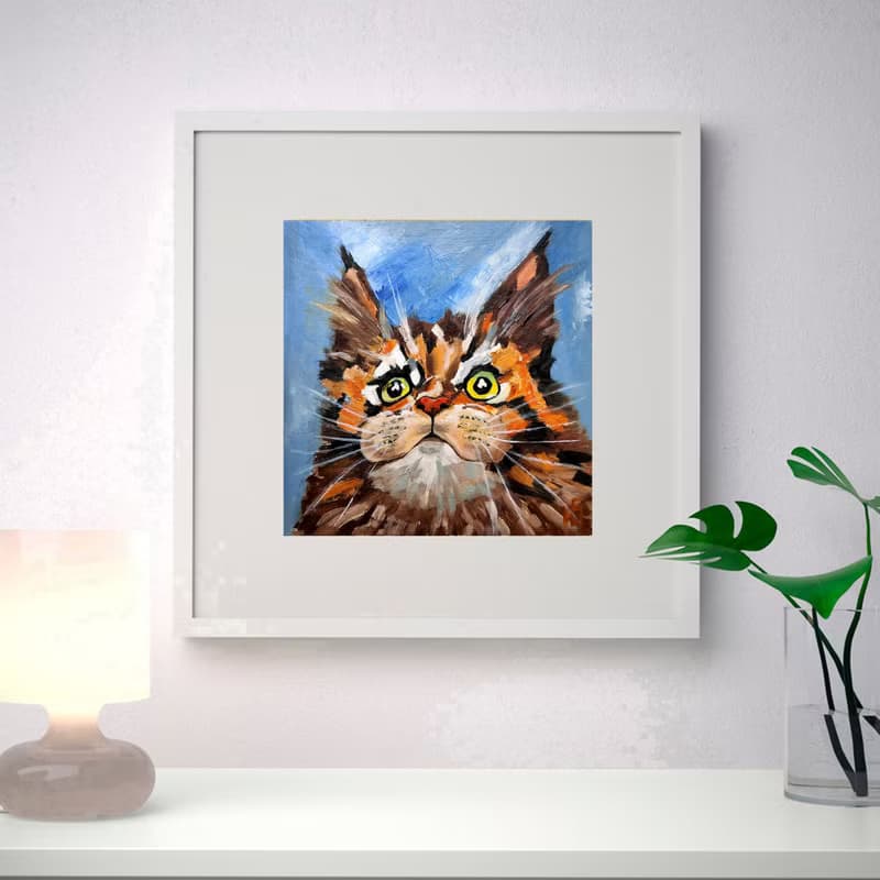 Maine Coon Cat Original Oil Painting Tabby Cat Portrait Art Gift Idea 手工油畫 油畫原作