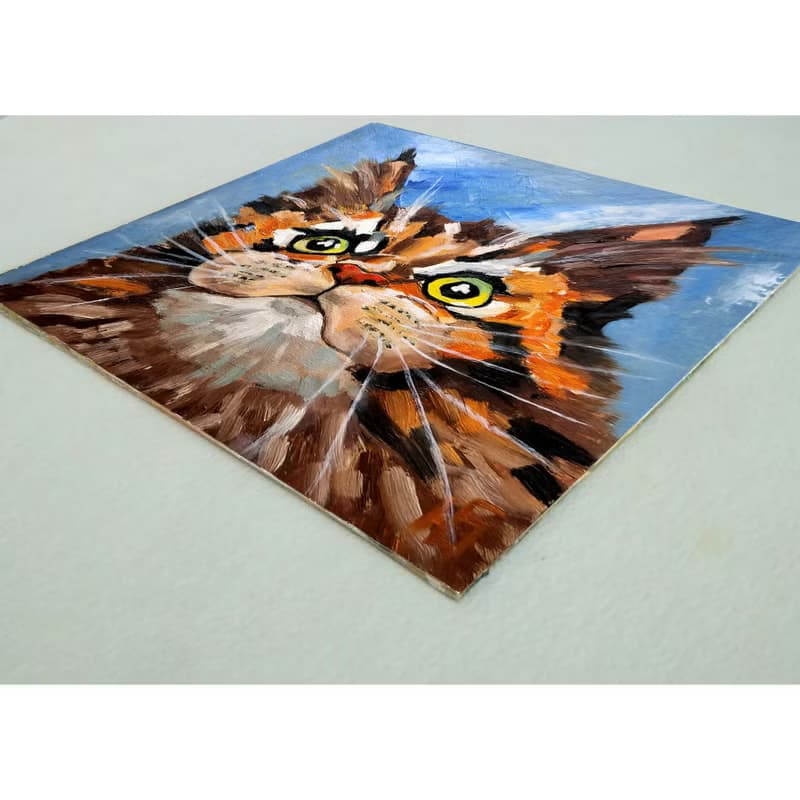 Maine Coon Cat Original Oil Painting Tabby Cat Portrait Art Gift Idea 手工油畫 油畫原作