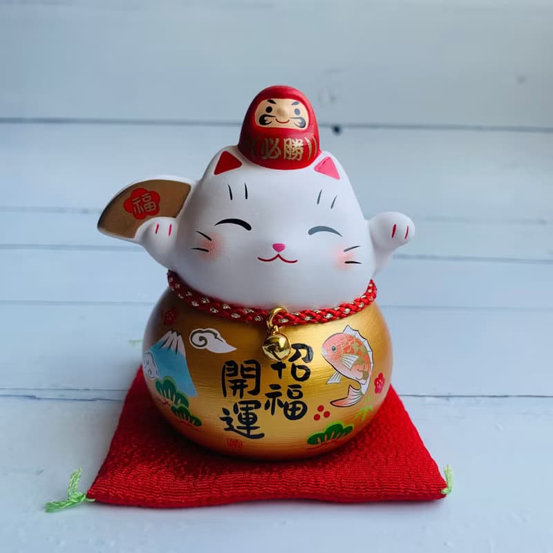 彩耀必勝達摩與招財貓-福氣、富士山/粉櫻花-小-日本吉祥物