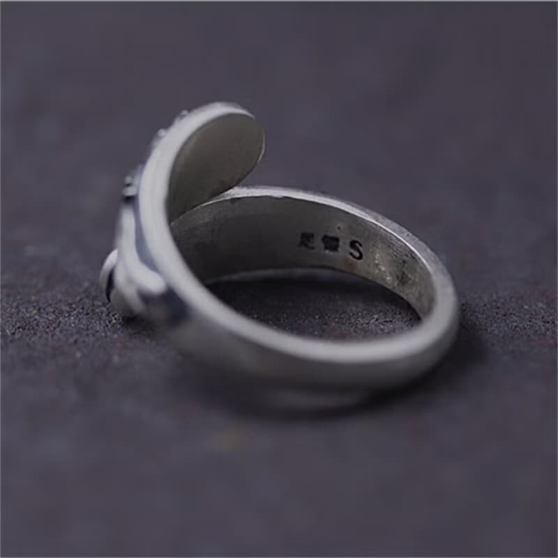 Real 990 Fine Silver Women Ethnic Rings Handmade Embossed Lotus Flower Finger
