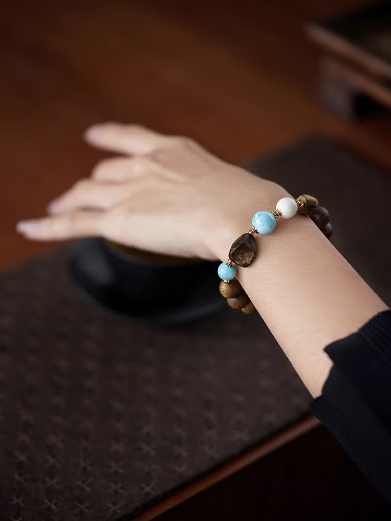 10mm海紋石手串 未時VISHI多米尼加拉利瑪手鏈串珠針鈉鈣石女中式