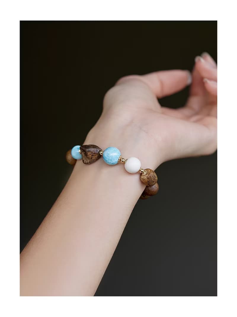 10mm海紋石手串 未時VISHI多米尼加拉利瑪手鏈串珠針鈉鈣石女中式