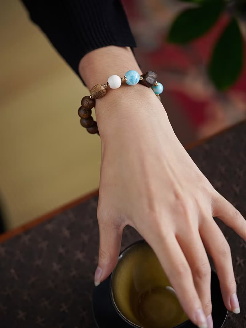 10mm海紋石手串 未時VISHI多米尼加拉利瑪手鏈串珠針鈉鈣石女中式