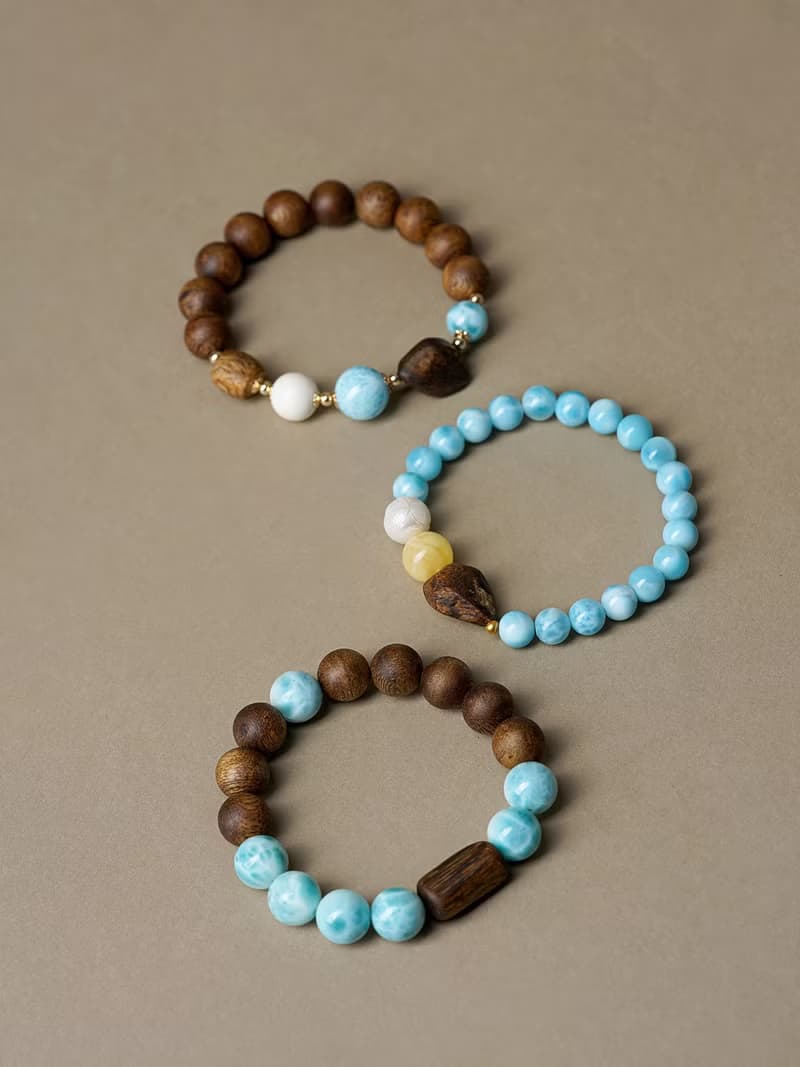 10mm海紋石手串 未時VISHI多米尼加拉利瑪手鏈串珠針鈉鈣石女中式