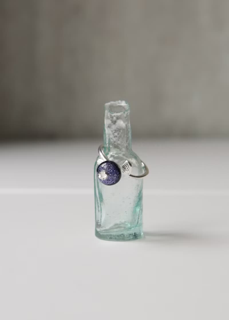 純銀琉璃藍莓戒指