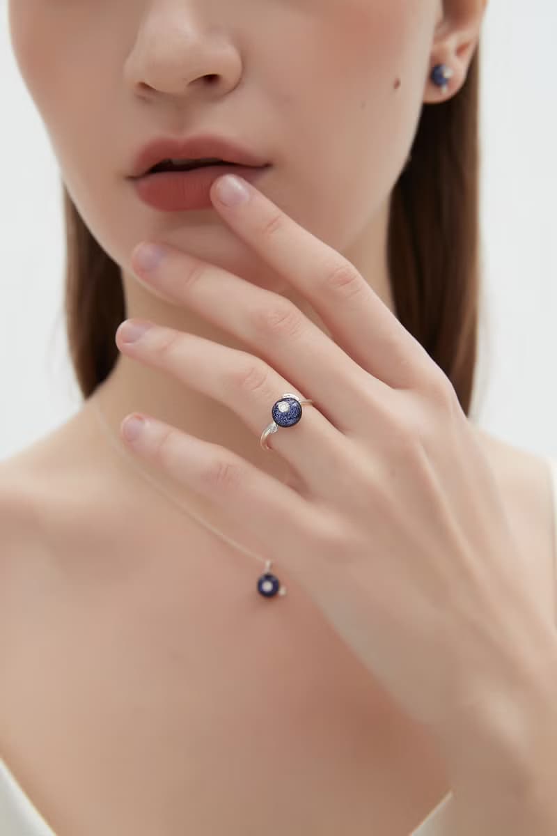 純銀琉璃藍莓戒指