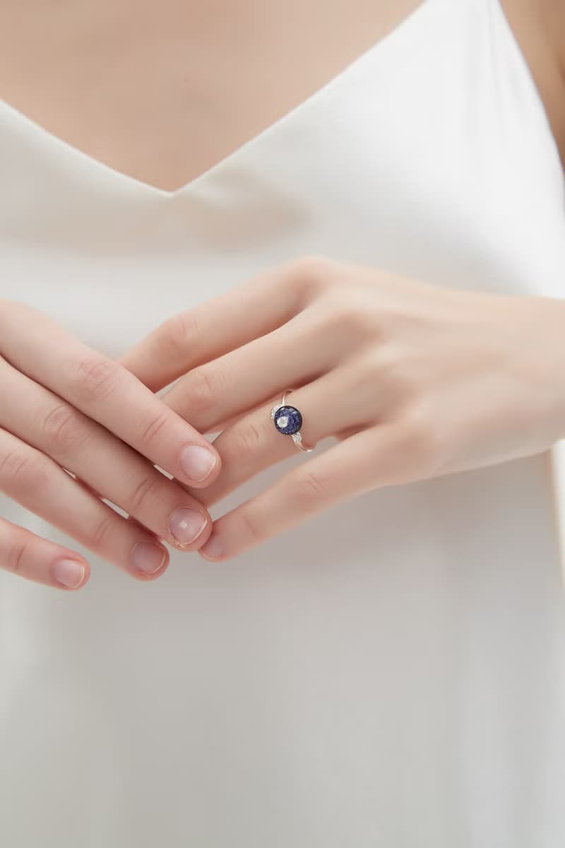 純銀琉璃藍莓戒指