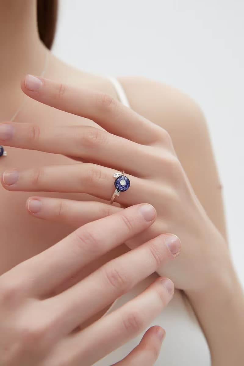 純銀琉璃藍莓戒指