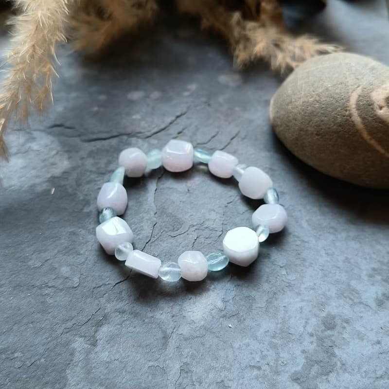 生日禮物 情人禮物 天然緬甸紫羅蘭翡翠 不規則珠 海藍寶串珠手鍊