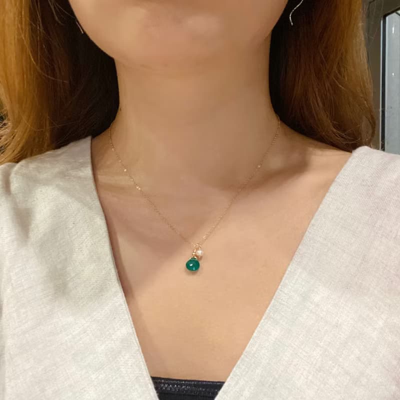 ITS-N110【14KGF・綠瑪瑙】極美細緻項鍊。