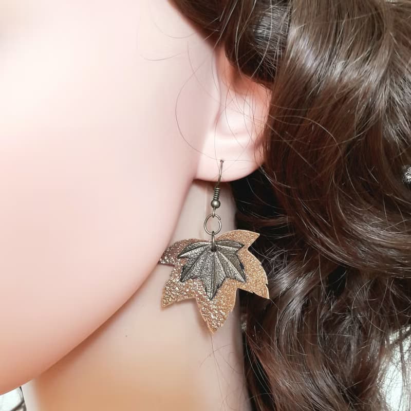 耳環 bronze color leather earrings for her Leather women's jewelry