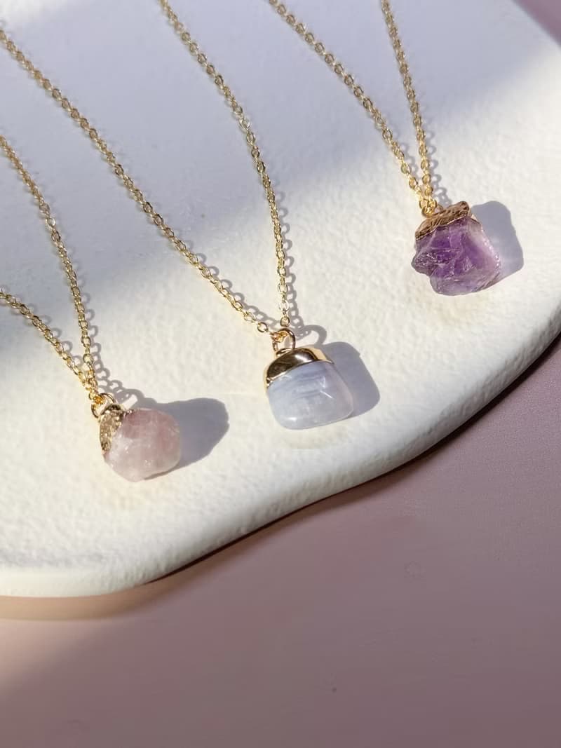原石水晶 粉晶 藍紋瑪瑙 紫水晶 天然原石項鍊