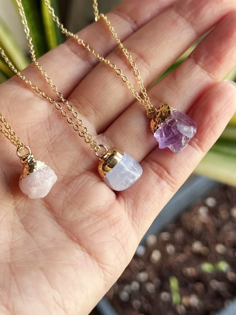 原石水晶 粉晶 藍紋瑪瑙 紫水晶 天然原石項鍊