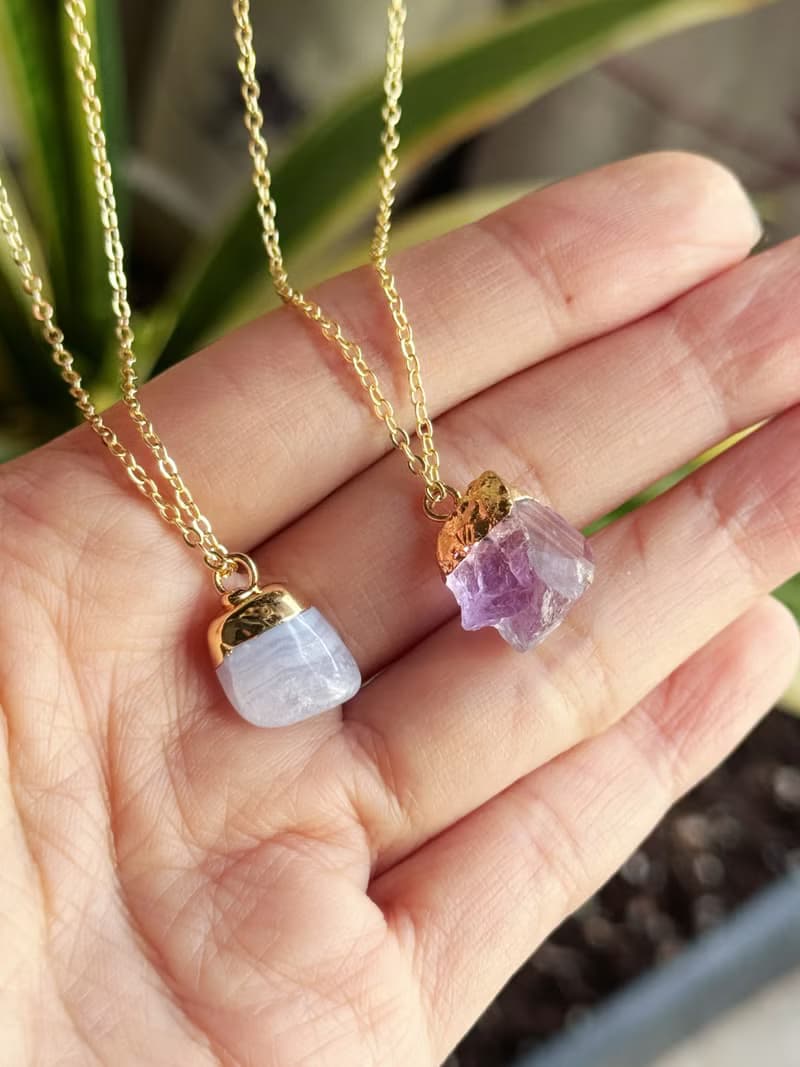 原石水晶 粉晶 藍紋瑪瑙 紫水晶 天然原石項鍊