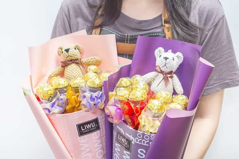 金莎10支+白色小熊生日情人節畢業花束A003
