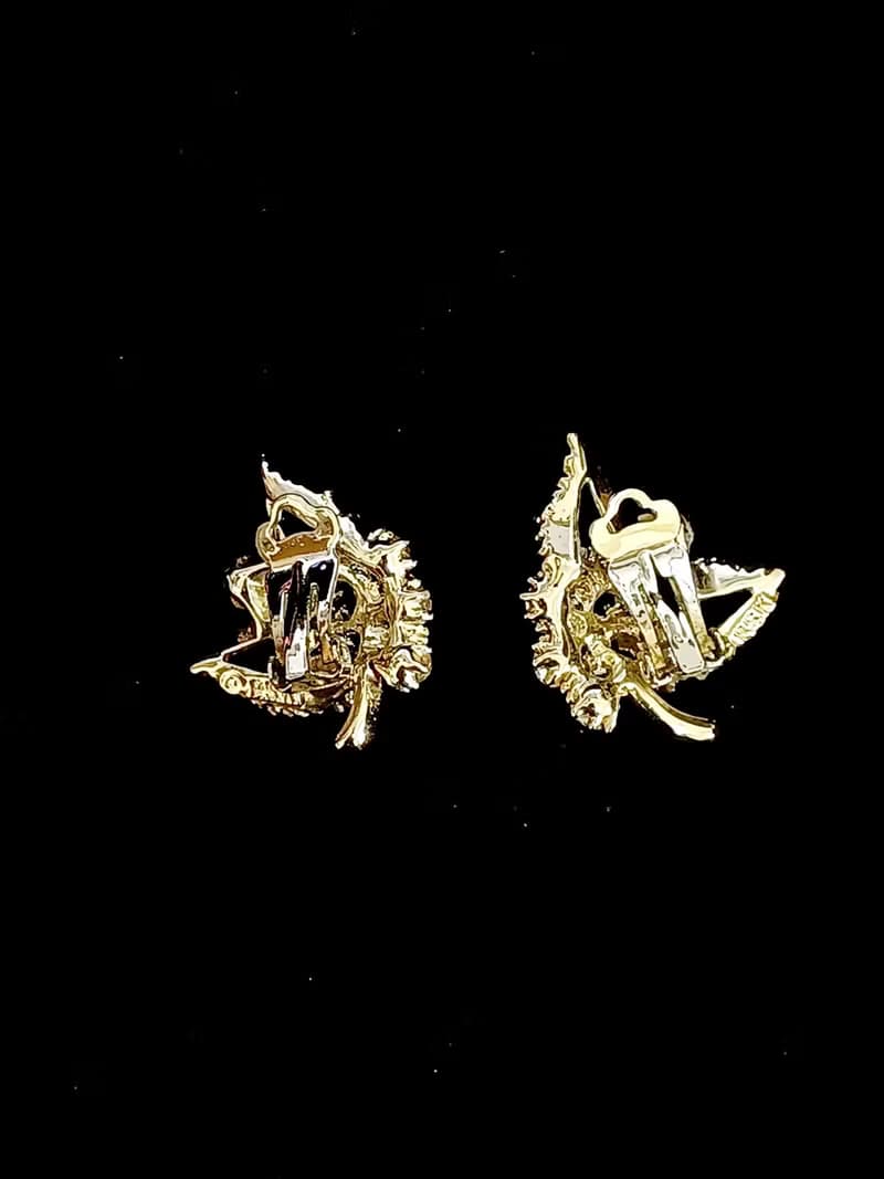 vintage jewelry  BSK 金色極光萊茵花卉 夾式耳環