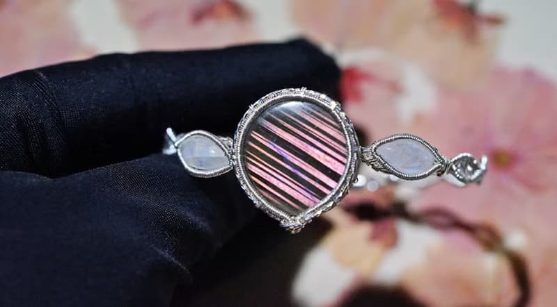 純手工製作銀繞線三石款經典手鐲