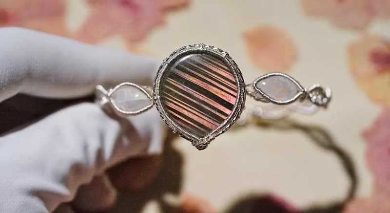 純手工製作銀繞線三石款經典手鐲