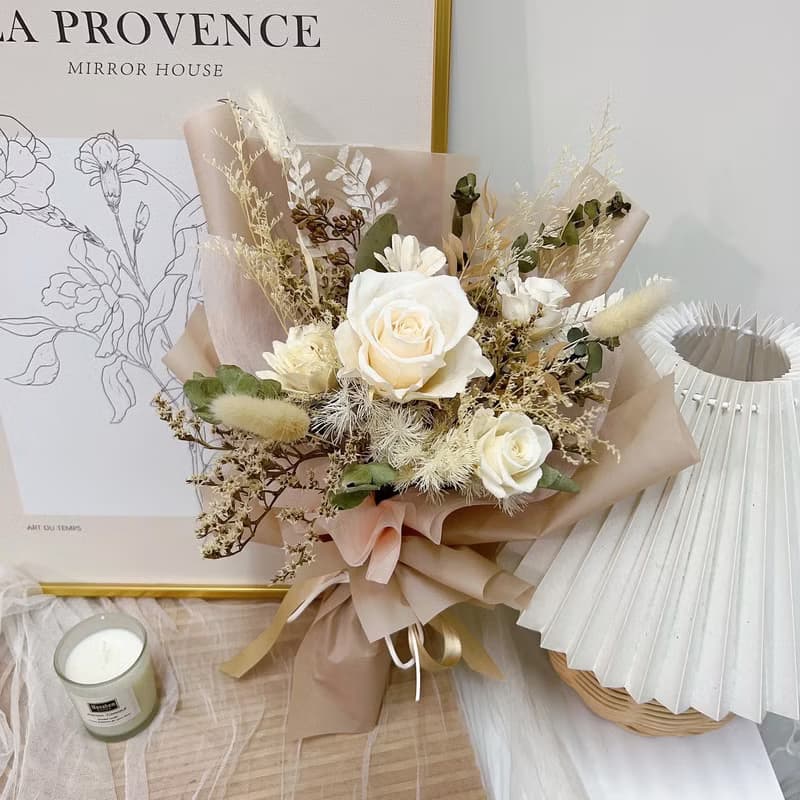 私蜜奶糖花束 乾燥花 白玫瑰 永生花 告白 生日 畢業 情人節 祝福