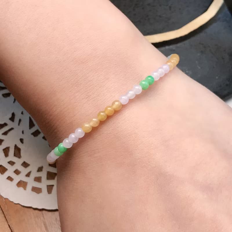 冰種多彩翡翠手珠手鍊 | 天然緬甸玉A貨翡翠 | 送禮