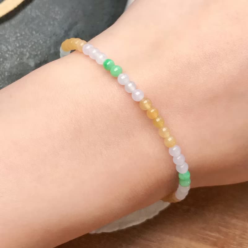 冰種多彩翡翠手珠手鍊 | 天然緬甸玉A貨翡翠 | 送禮
