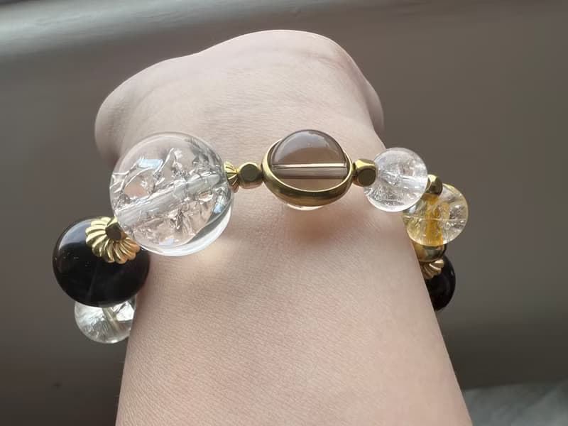 ||金絲|| 新沉靜脈輪能量招財手環。白幽靈/黃水晶/茶晶/白水晶