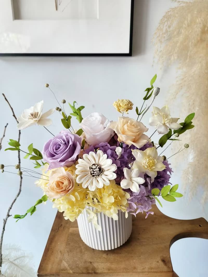 海藏設計│活力森林。黃紫色調永生盆花  開幕盆花 升遷花禮 喬遷