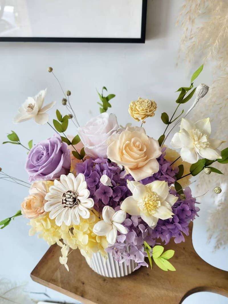 海藏設計│活力森林。黃紫色調永生盆花  開幕盆花 升遷花禮 喬遷
