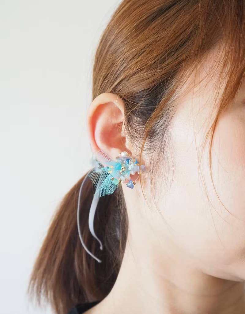 チュールフラワーピアスorイヤリング　yellow