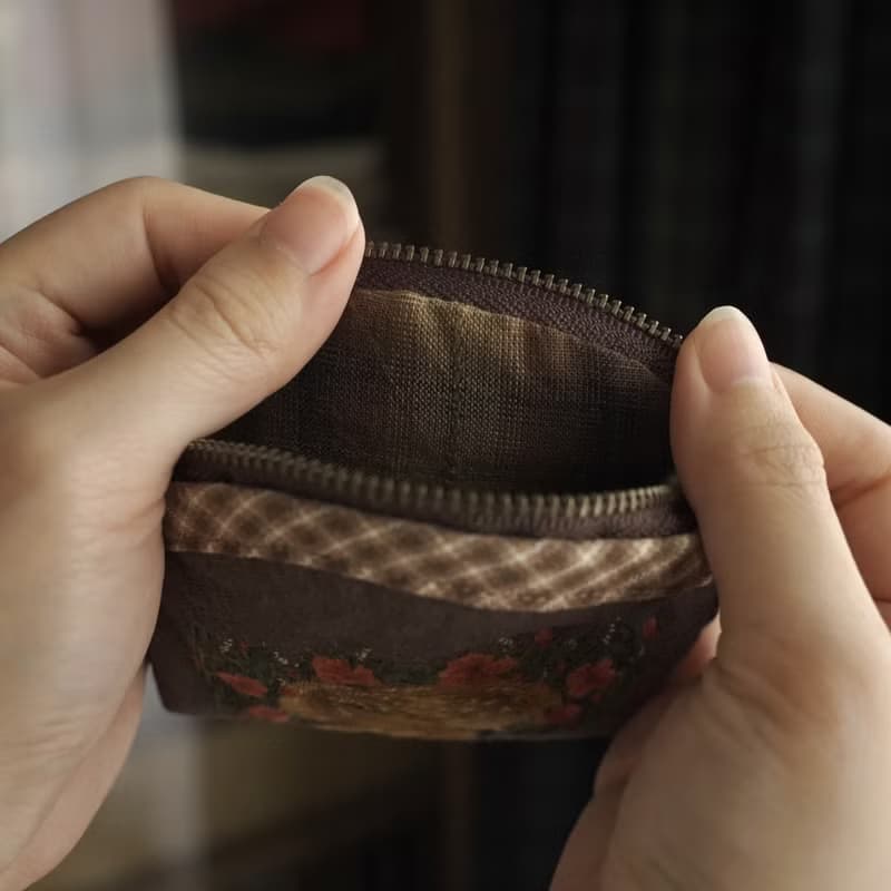 【限量作品】手工刺繡 \ 零錢包 \ 罌粟花和鹿