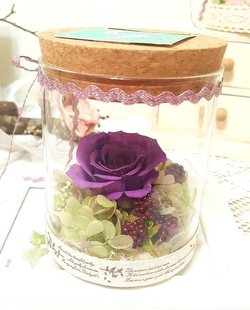 l 瓶中精靈 帶燈玻璃瓶花禮-鍾愛紫 l *情人*愛情*裝飾*不凋花.恆星花.永生花*交換禮物
