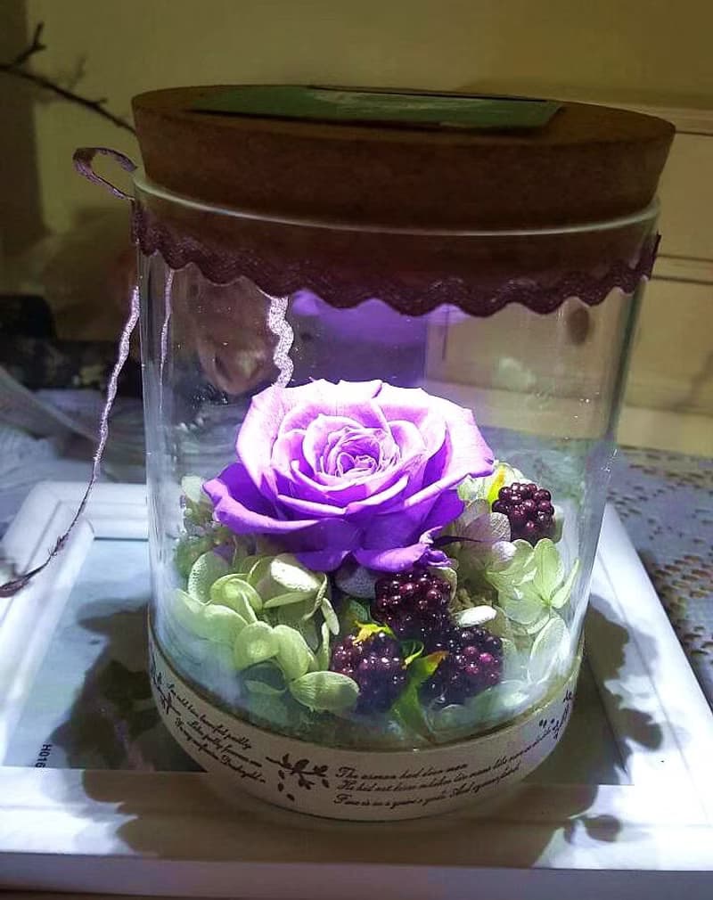 l 瓶中精靈 帶燈玻璃瓶花禮-鍾愛紫 l *情人*愛情*裝飾*不凋花.恆星花.永生花*交換禮物