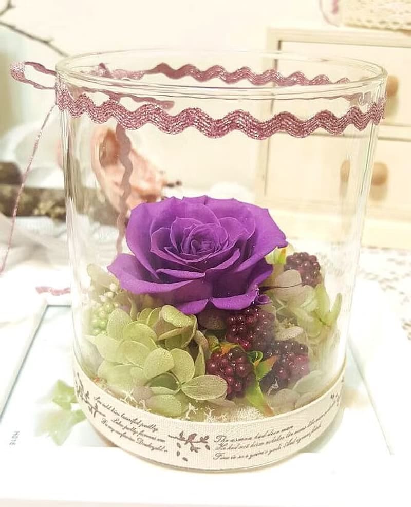 l 瓶中精靈 帶燈玻璃瓶花禮-鍾愛紫 l *情人*愛情*裝飾*不凋花.恆星花.永生花*交換禮物