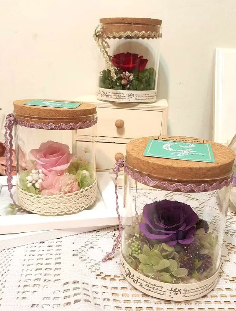 l 瓶中精靈 帶燈玻璃瓶花禮-鍾愛紫 l *情人*愛情*裝飾*不凋花.恆星花.永生花*交換禮物