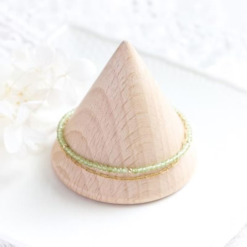 橄欖石波浪鍊形雙環手鍊 提升幸福 夫婦運 8月誕生石