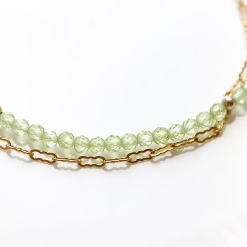 橄欖石波浪鍊形雙環手鍊 提升幸福 夫婦運 8月誕生石