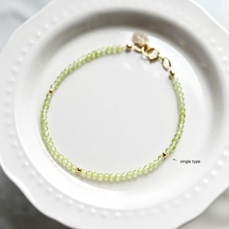 橄欖石波浪鍊形雙環手鍊 提升幸福 夫婦運 8月誕生石