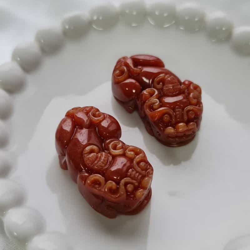 超財必供養!!!翡翠玉紅翡貔貅一對 | 天然緬甸玉A貨翡翠