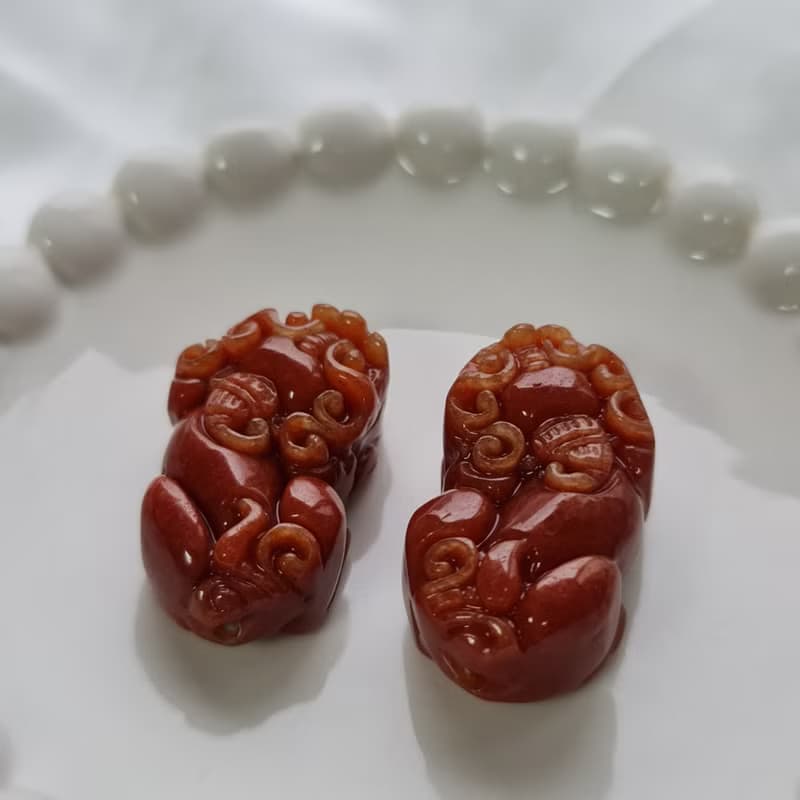 超財必供養!!!翡翠玉紅翡貔貅一對 | 天然緬甸玉A貨翡翠