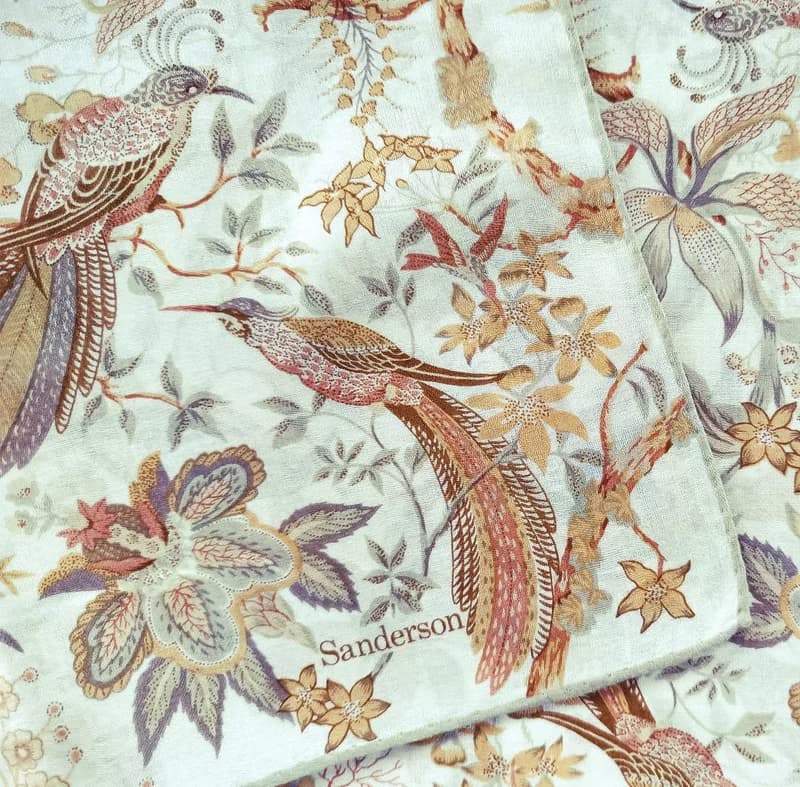 Sanderson Vintage Scarf Birds and Floral Botanical 21 x 20.5 inches