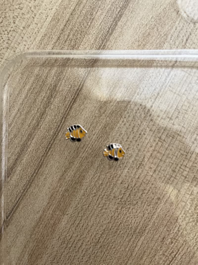 Cute Gift Yellow Nemo Sea Fish 925 Sterling Silver Tiny Stud Earrings